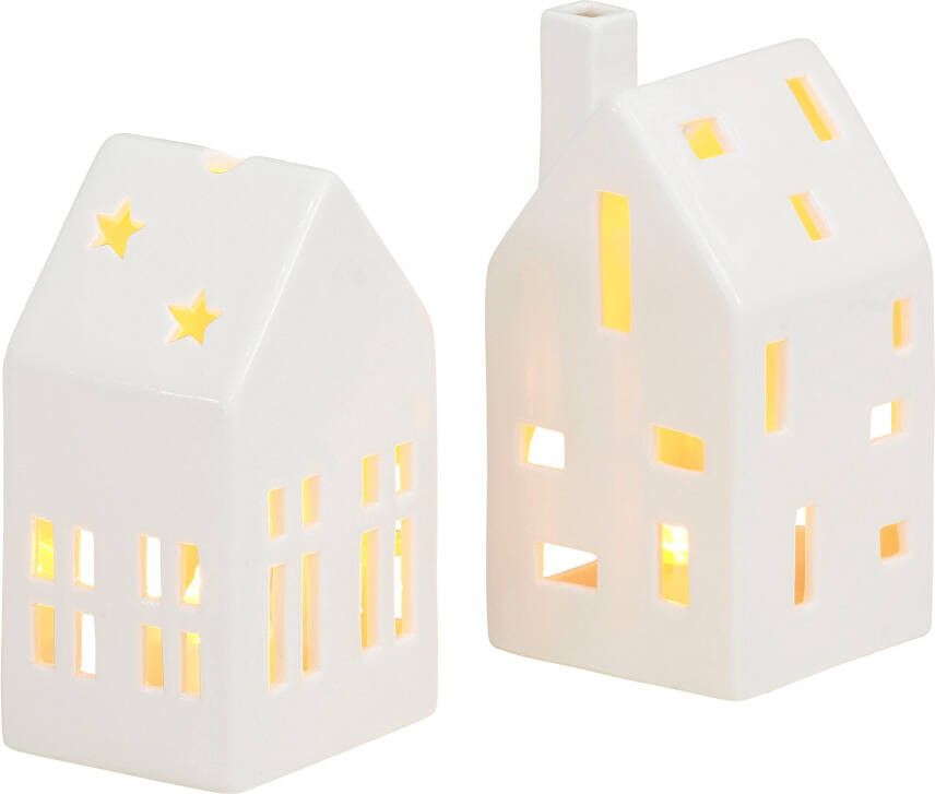Andas Decoratief object Sölva van keramiek met led-theelicht 2-delige set hoogte 13 5 cm + 16 cm