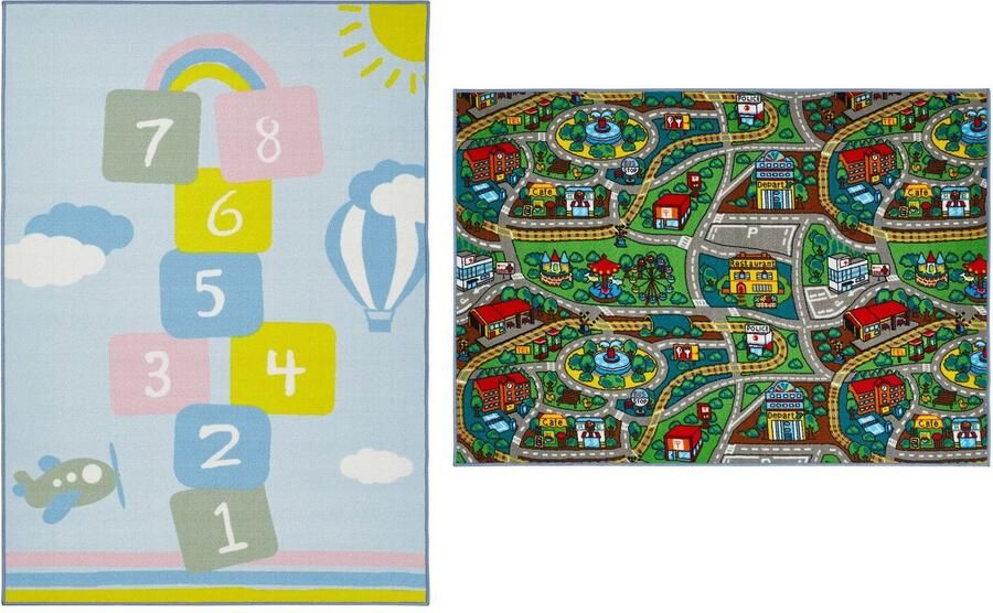 Andiamo Kindervloerkleed Duo Speelkleed stratenvloerkleed aan beide kanten te gebruiken hinkelbaan - Foto 11