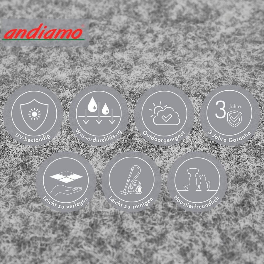 Andiamo Kunstgras Aberdeen Made in Belgium van naaldvilt met drainage-noppen voor balkon terras wintertuin (1 stuk)