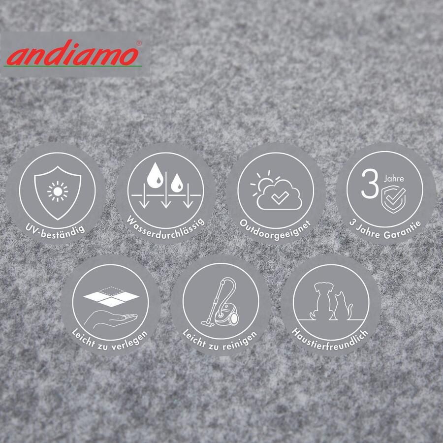 Andiamo Kunstgras Field Made in Belgium Gazontapijt van naaldvilt met noppen voor balkon & terras (1 stuk) - Foto 3