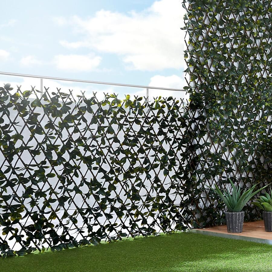 Andiamo Kunstheg met bescherming tegen inkijk Uitschuifbaar hek met kunstbladeren uitklapbare omheining met kunstklimop natuurlijke uitstraling privacybescherming - Foto 4