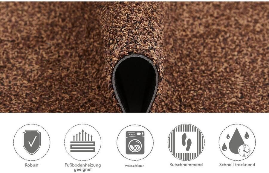 Andiamo deurmat Samson vuilvangmat van katoen voor de entree van uw huis te gebruiken als deurmat binnen deurmat in overdekte buitenruimtes of als huisdierenmat 67 x 180 cm Bruin - Foto 13