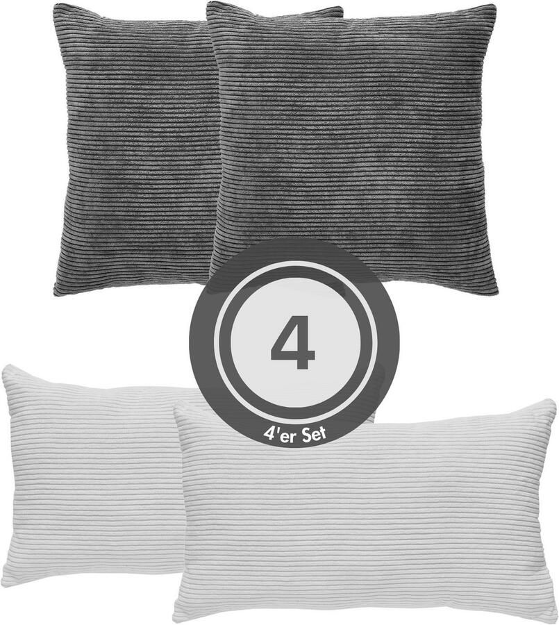 Andiamo Sierkussen Cord kussen Emy 4-delig set kussenhoes met vulling Bankkussen hoekig 40x40 & 30x50 cm ook afzonderlijk verkrijgbaar