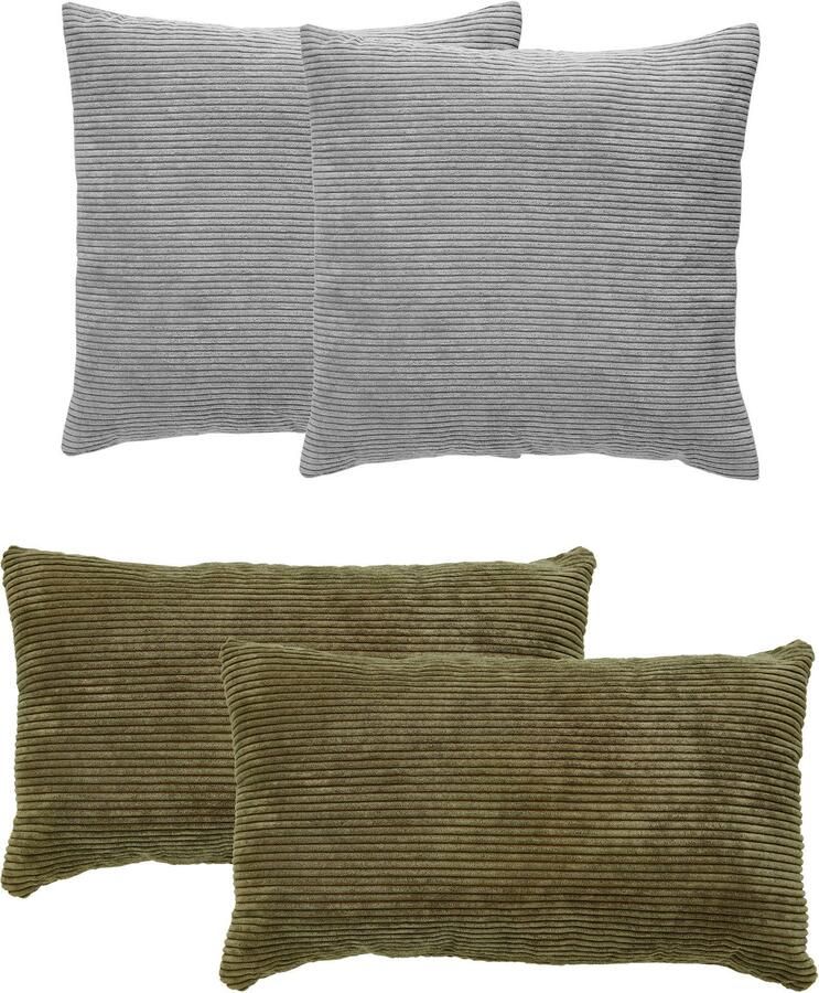 Andiamo Sierkussen Cord kussen Emy 4-delig set kussenhoes met vulling Bankkussen hoekig 40x40 & 30x50 cm ook afzonderlijk verkrijgbaar - Foto 2