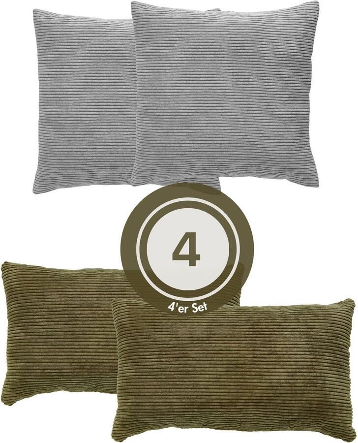 Andiamo Sierkussen Cord kussen Emy 4-delig set kussenhoes met vulling Bankkussen hoekig 40x40 & 30x50 cm ook afzonderlijk verkrijgbaar