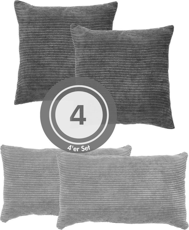Andiamo Sierkussen Cord kussen Emy 4-delig set kussenhoes met vulling Bankkussen hoekig 40x40 & 30x50 cm ook afzonderlijk verkrijgbaar