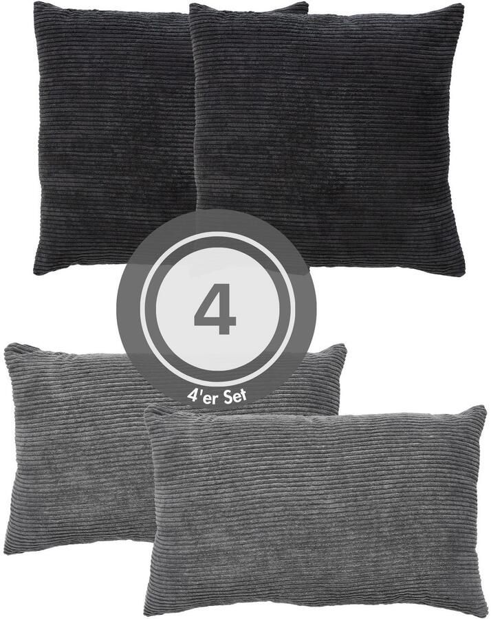 Andiamo Sierkussen Cord kussen Emy 4-delig set kussenhoes met vulling Bankkussen hoekig 40x40 & 30x50 cm ook afzonderlijk verkrijgbaar