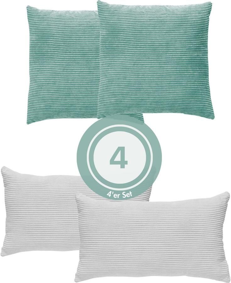 Andiamo Sierkussen Cord kussen Emy 4-delig set kussenhoes met vulling Bankkussen hoekig 40x40 & 30x50 cm ook afzonderlijk verkrijgbaar