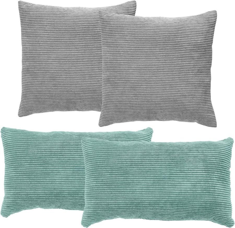 Andiamo Sierkussen Cord kussen Emy 4-delig set kussenhoes met vulling Bankkussen hoekig 40x40 & 30x50 cm ook afzonderlijk verkrijgbaar - Foto 2