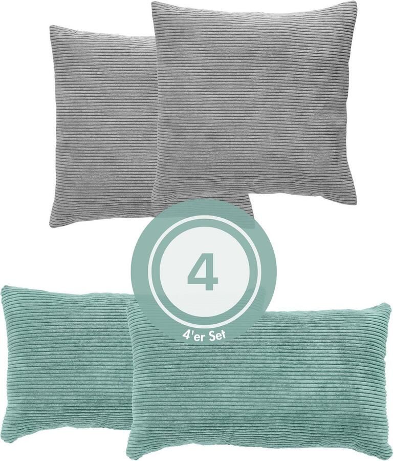 Andiamo Sierkussen Cord kussen Emy 4-delig set kussenhoes met vulling Bankkussen hoekig 40x40 & 30x50 cm ook afzonderlijk verkrijgbaar