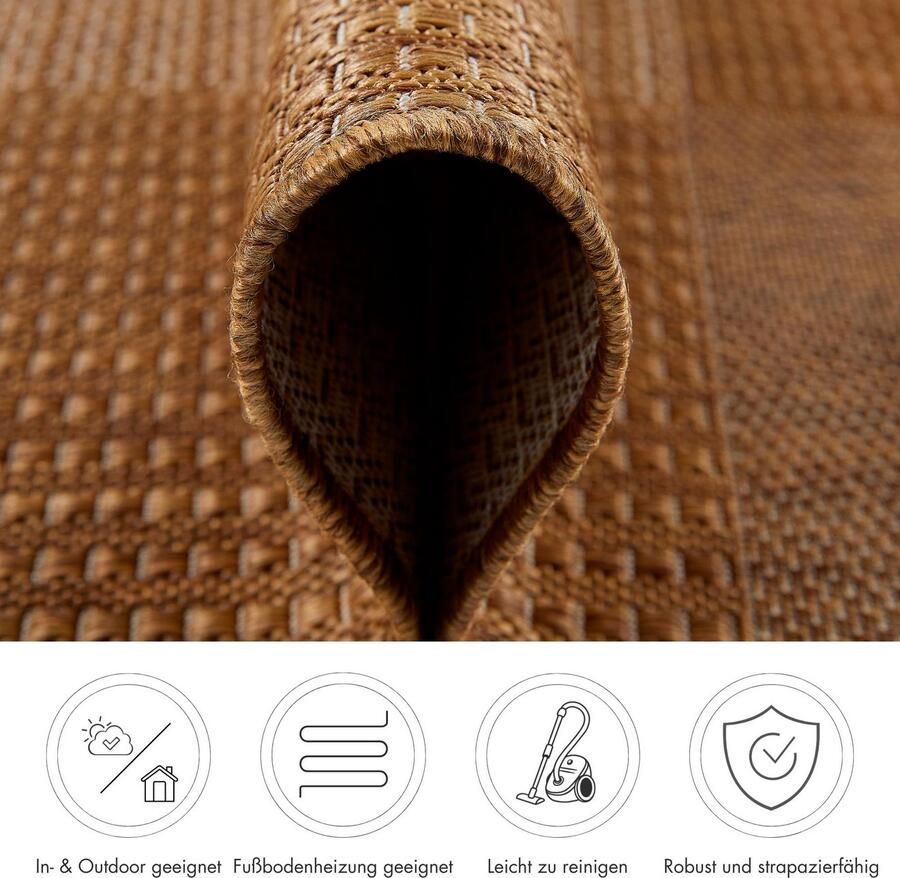 Andiamo Vloerkleed ARIZONA1 Platweefsel geruit motief geschikt voor binnen en buiten woonkamer - Foto 3