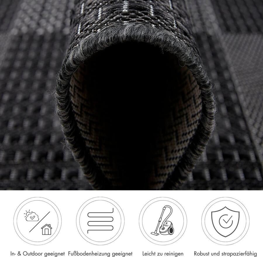 Andiamo Vloerkleed ARIZONA1 Platweefsel geruit motief geschikt voor binnen en buiten woonkamer - Foto 3