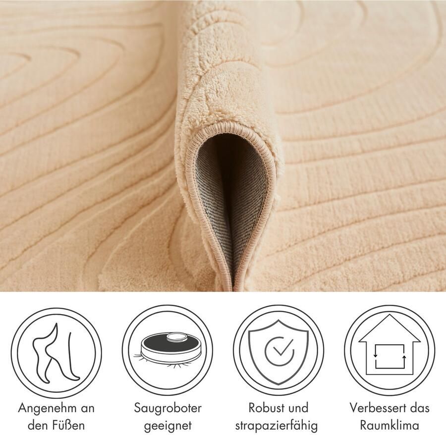 Andiamo Vloerkleed DALE Uni kleuren hoog-laag structuur carving-effect woonkamer - Foto 3