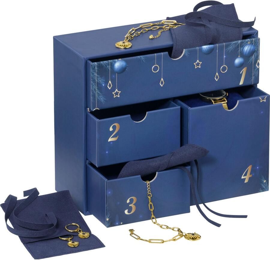 Aniston JEWELRY & WATCHES Adventskalender Kalender 2025 cadeau set kerst horloge ketting armband creolen (set 7-delig)