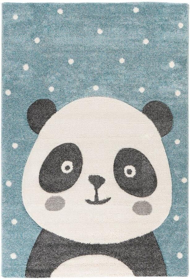 Lalee Amigo – Vloerkleed Vloer kleed Kinderkamer Panda vlokken Tapijt – Karpet 120x170 – Blauw - Foto 6