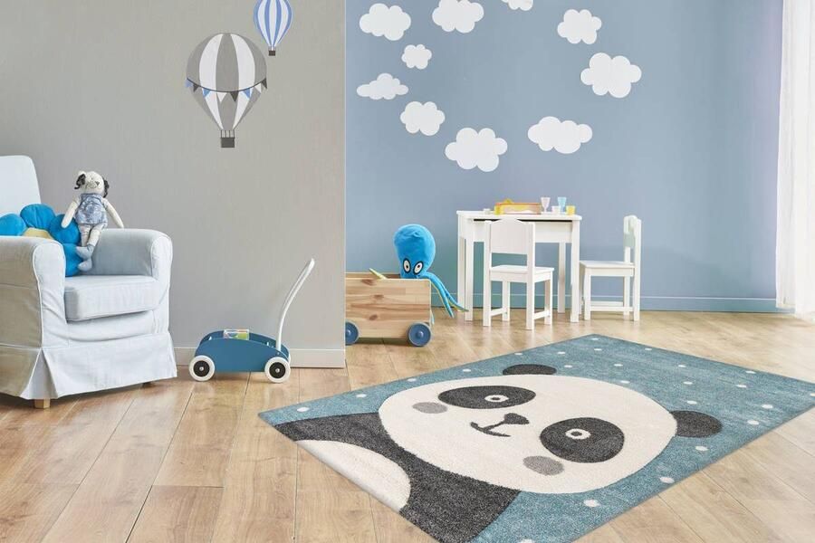 Lalee Amigo – Vloerkleed Vloer kleed Kinderkamer Panda vlokken Tapijt – Karpet 120x170 – Blauw - Foto 3