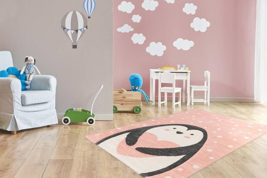 Lalee Amigo – Vloerkleed Vloer kleed Kinderkamer Pinguïn – Sneeuwvlokken Tapijt – Karpet 80x150 – Roze - Foto 3
