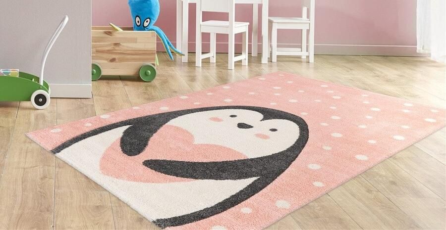 Lalee Amigo – Vloerkleed Vloer kleed Kinderkamer Pinguïn – Sneeuwvlokken Tapijt – Karpet 80x150 – Roze - Foto 5