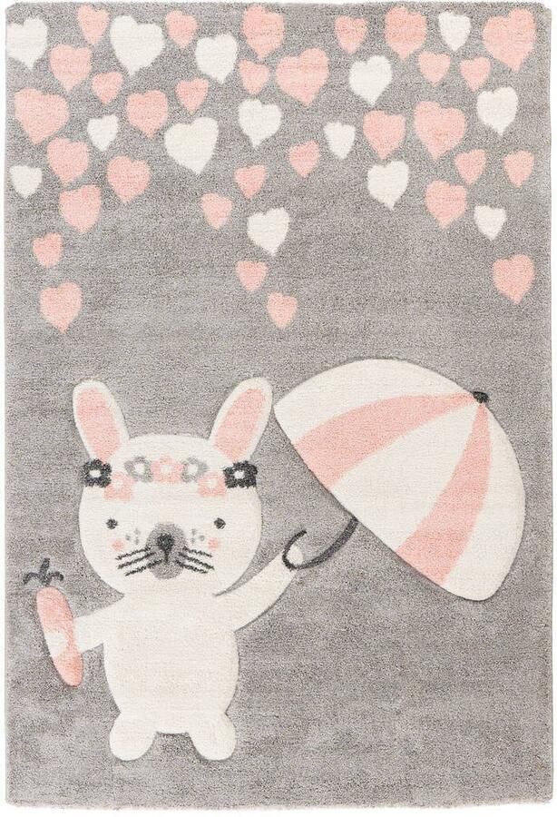 Lalee Amigo – Vloerkleed Vloer kleed Konijn – Hartjes Tapijt – Karpet 120x170 – Roze – Grijs - Foto 6