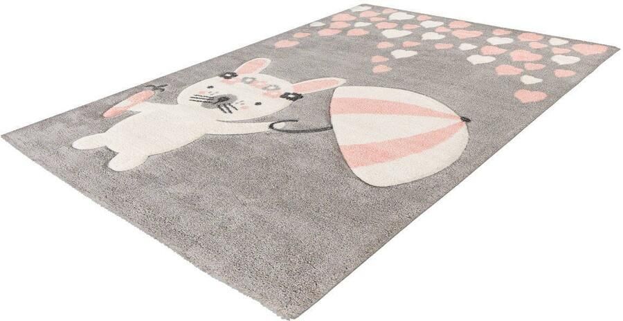 Lalee Amigo – Vloerkleed Vloer kleed Konijn – Hartjes Tapijt – Karpet 120x170 – Roze – Grijs - Foto 5