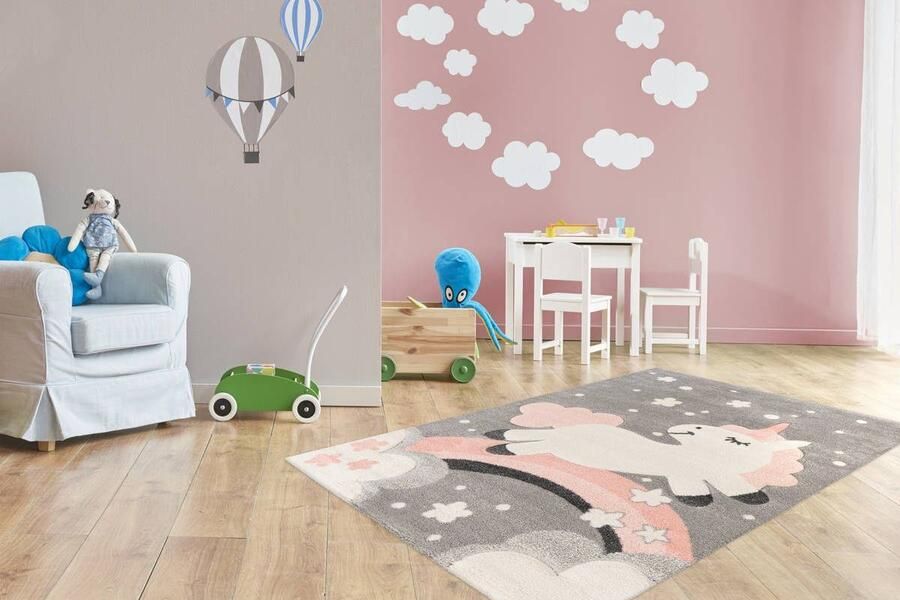 Lalee Amigo – Vloerkleed Vloer kleed Tapijt – Karpet Eenhoorn Unicorn 120x170 – Grijs – Roze - Foto 3