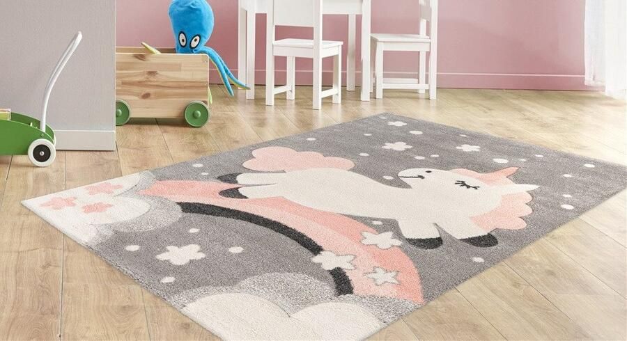 Lalee Amigo – Vloerkleed Vloer kleed Tapijt – Karpet Eenhoorn Unicorn 120x170 – Grijs – Roze - Foto 4