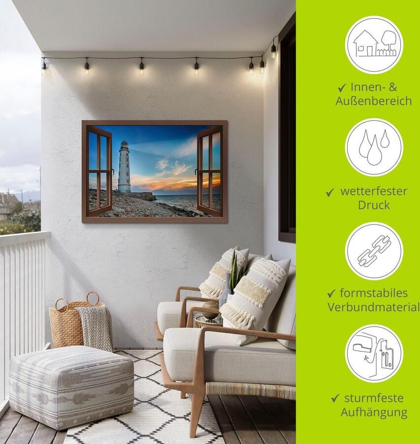 Artland Aluminium dibond print Blik uit het venster vuurtoren geschikt voor binnen en buiten buitenafbeelding - Foto 5