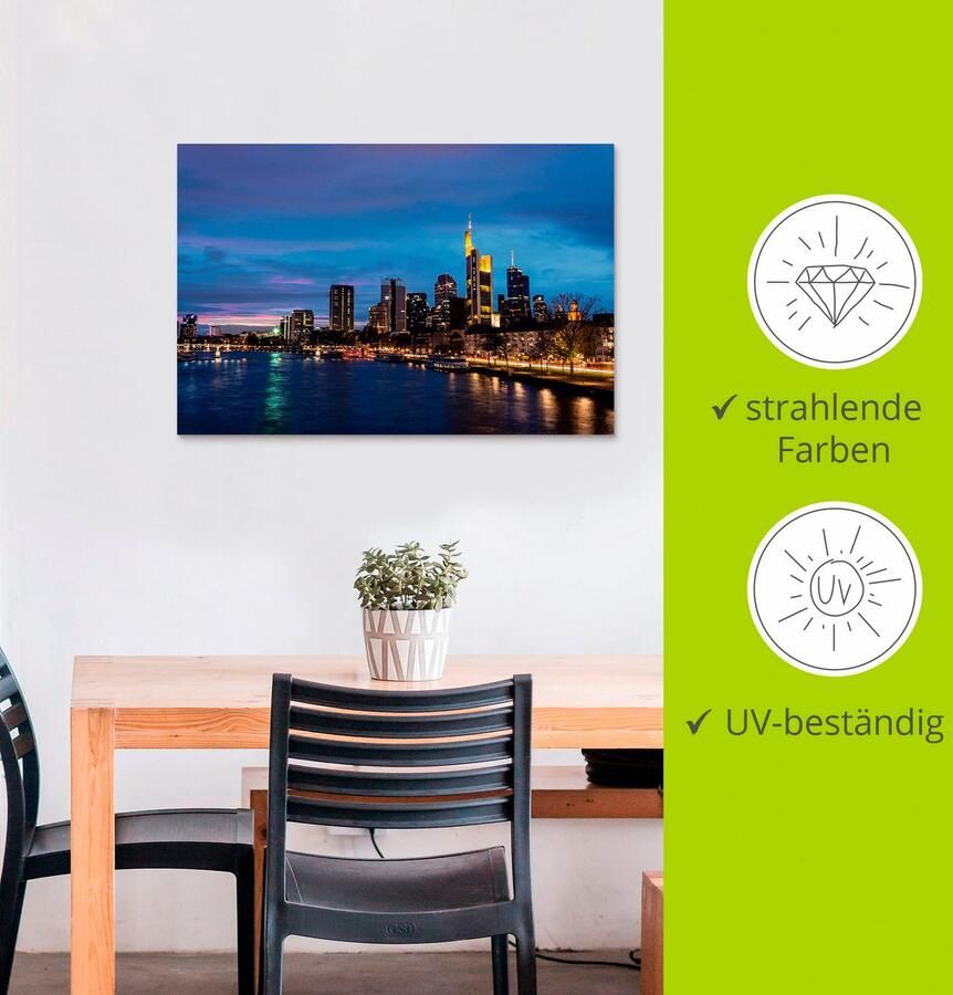 Artland Aluminium dibond print Frankfurt skyline geschikt voor binnen en buiten buitenafbeelding - Foto 3