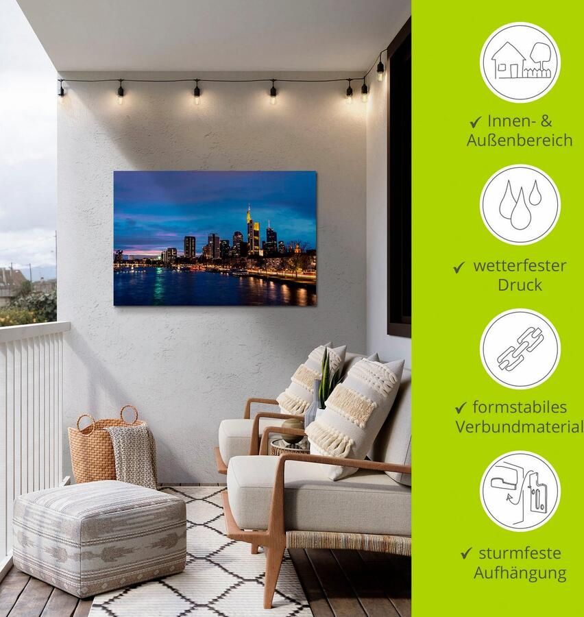 Artland Aluminium dibond print Frankfurt skyline geschikt voor binnen en buiten buitenafbeelding - Foto 4