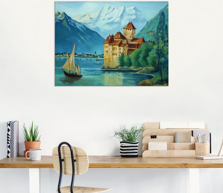 Artland Aluminium dibond print Kasteel Chillon aan het Meer van Genève geschikt voor binnen en buiten buitenafbeelding - Foto 5