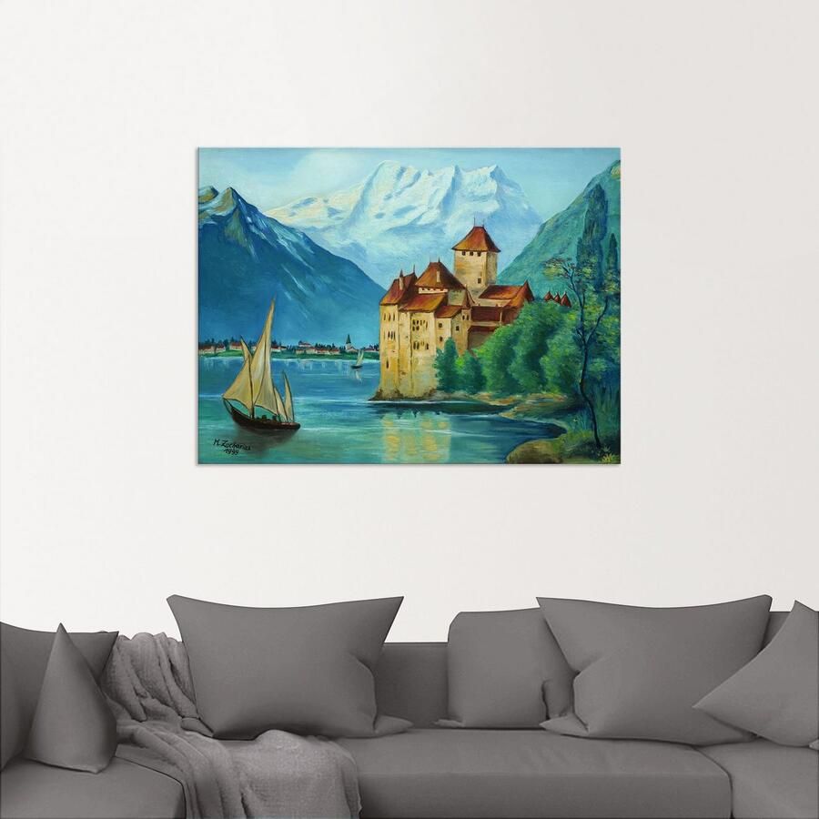 Artland Aluminium dibond print Kasteel Chillon aan het Meer van Genève geschikt voor binnen en buiten buitenafbeelding - Foto 2