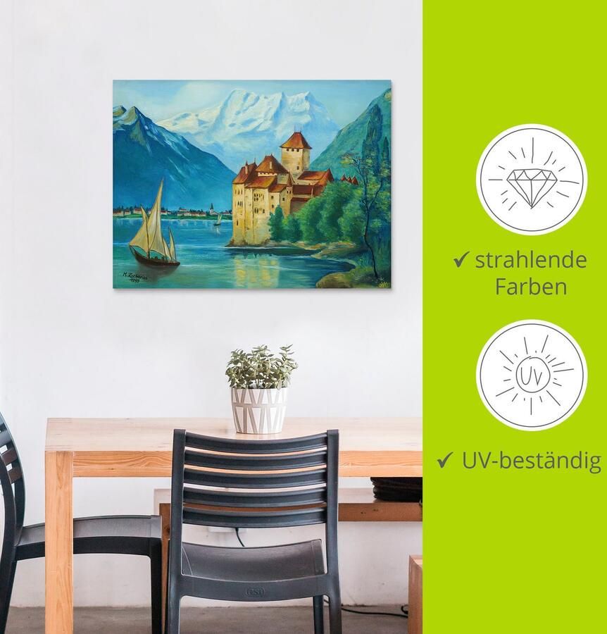 Artland Aluminium dibond print Kasteel Chillon aan het Meer van Genève geschikt voor binnen en buiten buitenafbeelding - Foto 3
