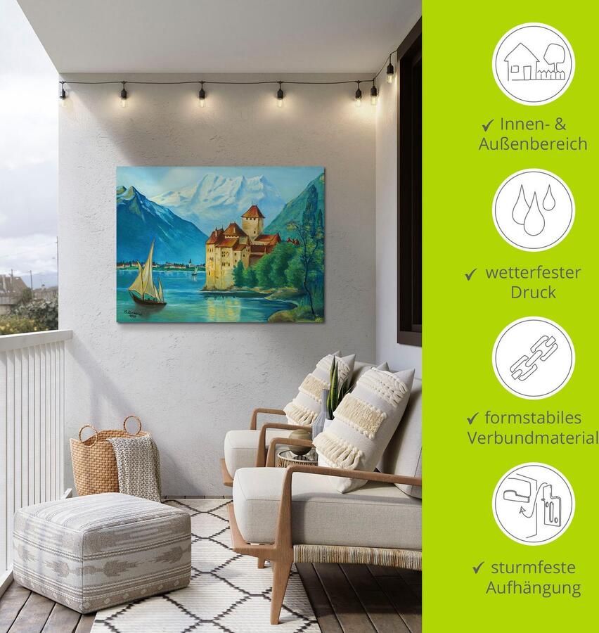 Artland Aluminium dibond print Kasteel Chillon aan het Meer van Genève geschikt voor binnen en buiten buitenafbeelding - Foto 4