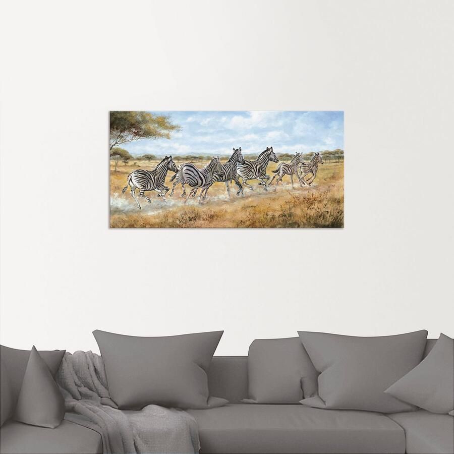 Artland Aluminium dibond print Lopende zebra s geschikt voor binnen en buiten buitenafbeelding