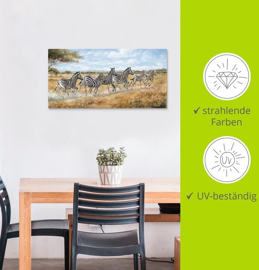 Artland Aluminium dibond print Lopende zebra s geschikt voor binnen en buiten buitenafbeelding - Foto 3