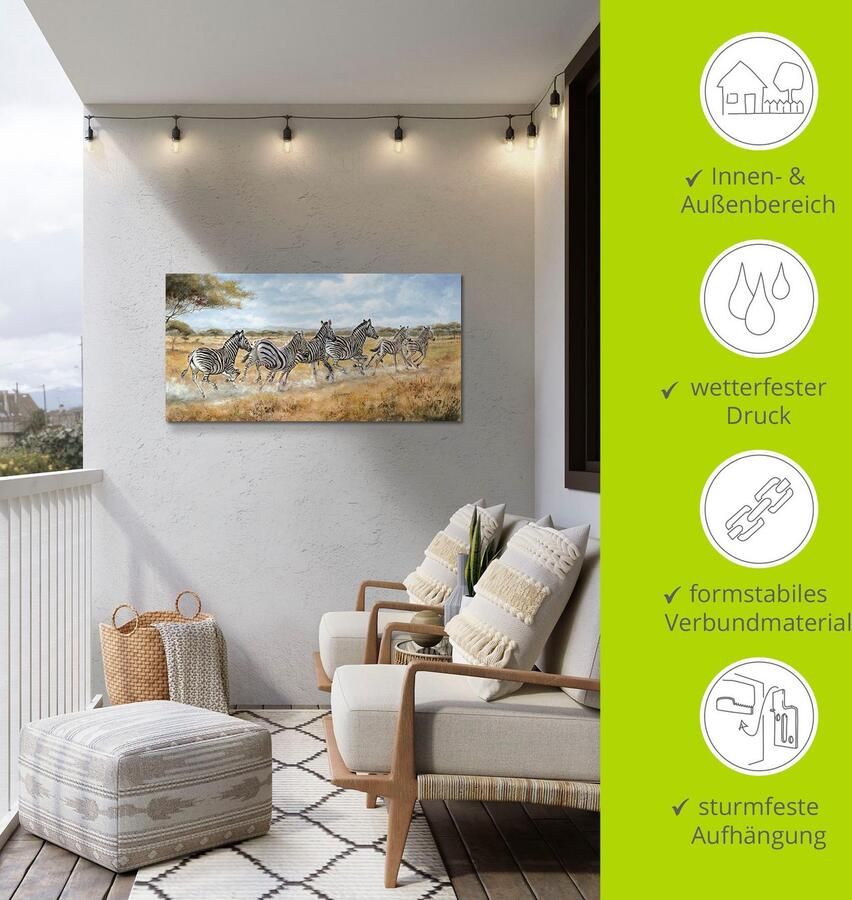 Artland Aluminium dibond print Lopende zebra s geschikt voor binnen en buiten buitenafbeelding - Foto 4