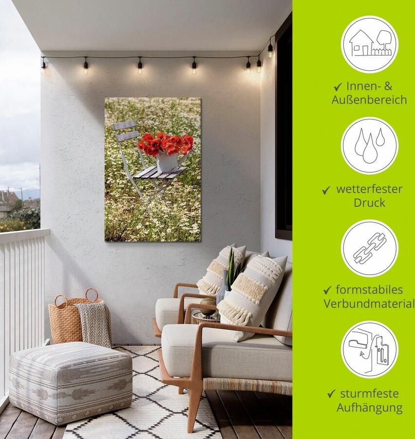 Artland Aluminium dibond print Stoel in kamilleveld met klaprozen geschikt voor binnen en buiten buitenafbeelding - Foto 3