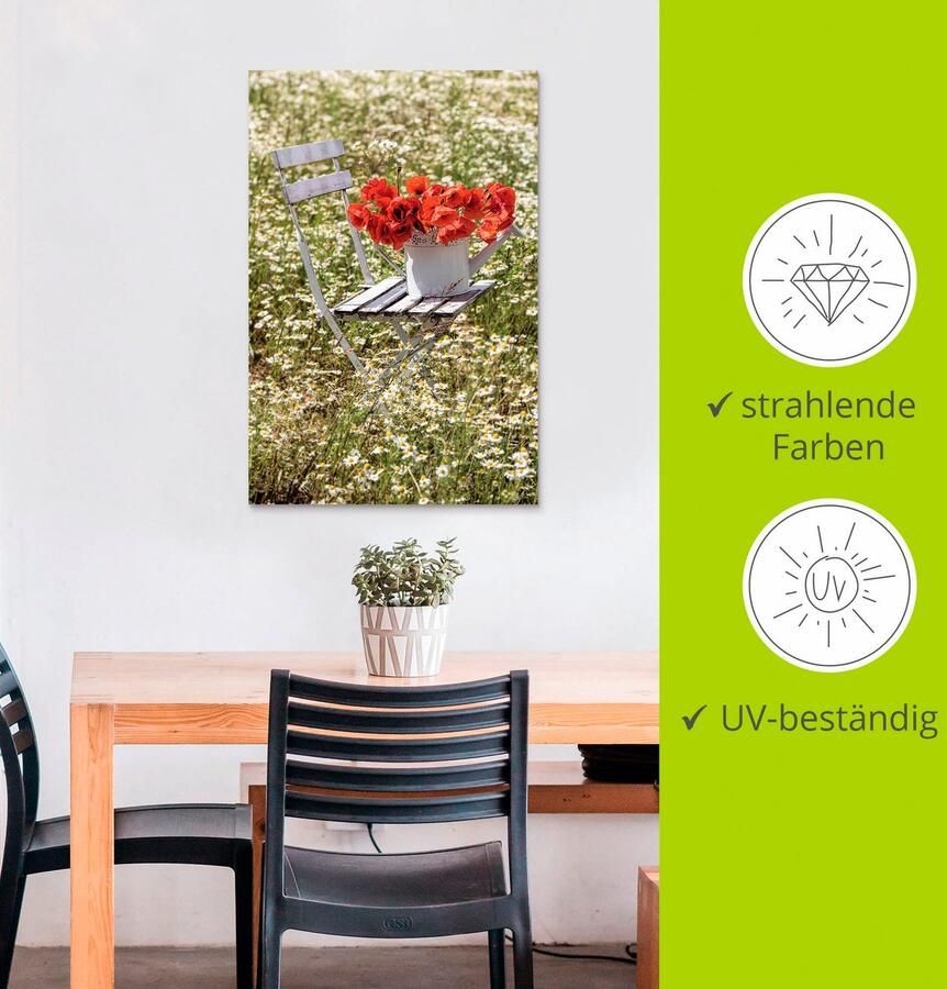 Artland Aluminium dibond print Stoel in kamilleveld met klaprozen geschikt voor binnen en buiten buitenafbeelding - Foto 2