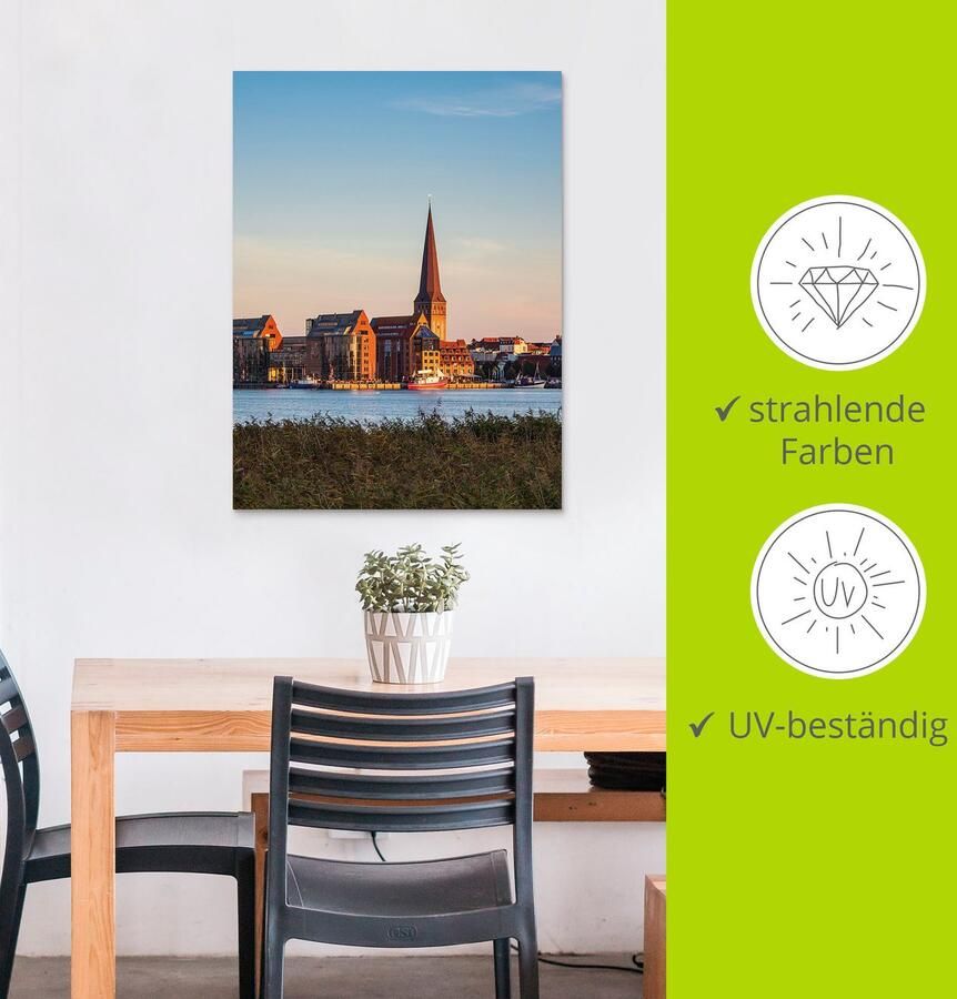 Artland Aluminium dibond print Uitzicht over Warnow Hanzestad Rostock geschikt voor binnen en buiten buitenafbeelding - Foto 3