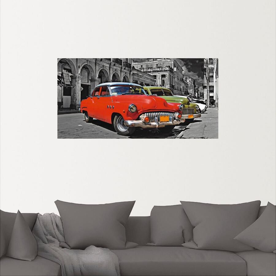 Artland Artprint Aanzicht van kleurrijke havanna auto s als artprint van aluminium artprint op linnen muursticker verschillende maten - Foto 2