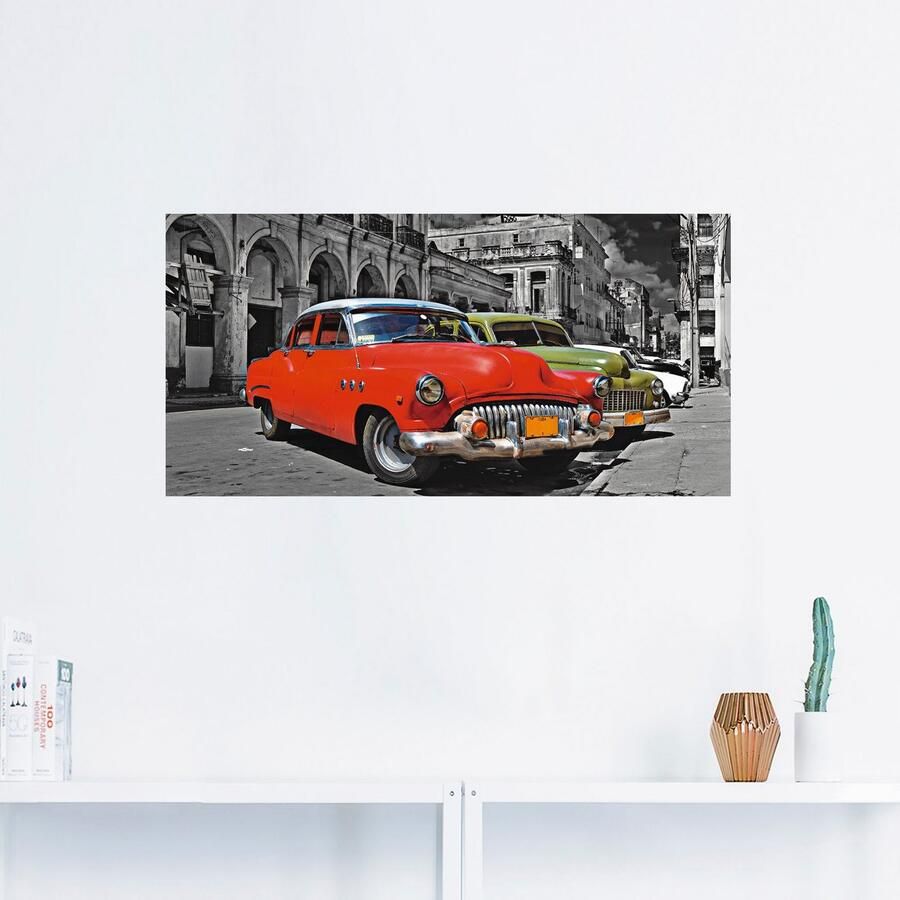 Artland Artprint Aanzicht van kleurrijke havanna auto s als artprint van aluminium artprint op linnen muursticker verschillende maten - Foto 2