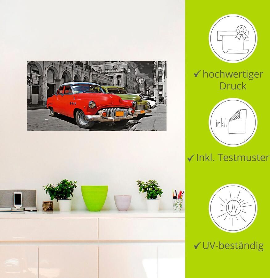 Artland Artprint Aanzicht van kleurrijke havanna auto s als artprint van aluminium artprint op linnen muursticker verschillende maten - Foto 3