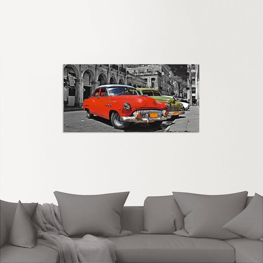 Artland Artprint Aanzicht van kleurrijke havanna auto s als artprint van aluminium artprint op linnen muursticker verschillende maten
