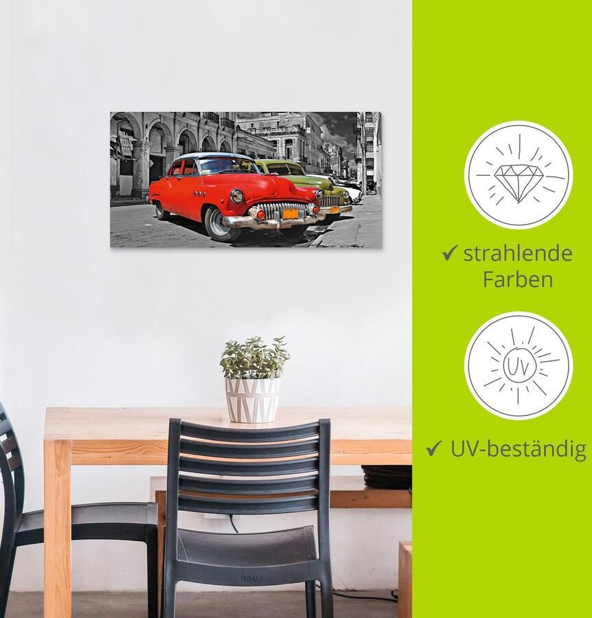 Artland Artprint Aanzicht van kleurrijke havanna auto s als artprint van aluminium artprint op linnen muursticker verschillende maten - Foto 3