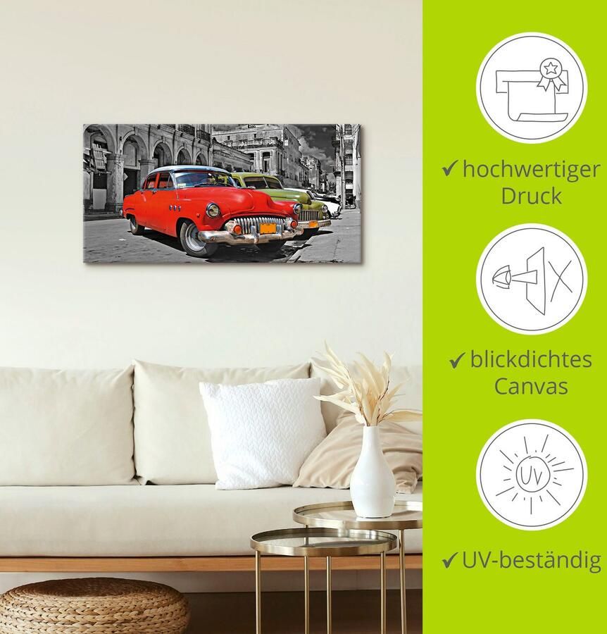 Artland Artprint Aanzicht van kleurrijke havanna auto s als artprint van aluminium artprint op linnen muursticker verschillende maten - Foto 3