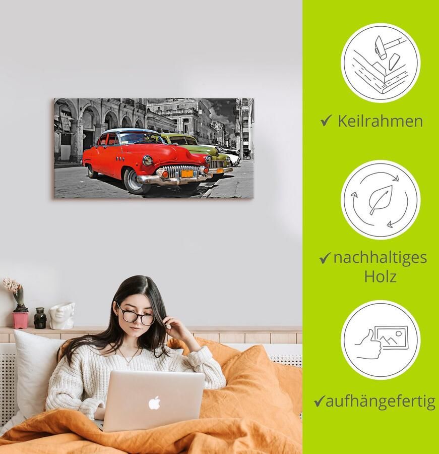 Artland Artprint Aanzicht van kleurrijke havanna auto s als artprint van aluminium artprint op linnen muursticker verschillende maten - Foto 2