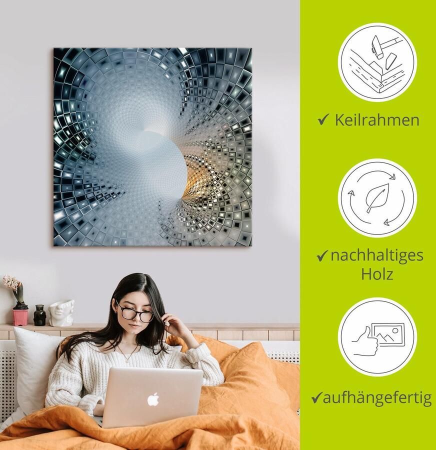 Artland Artprint Abstract in blauw & goudkleur als artprint van aluminium artprint voor buiten artprint op linnen in verschillende maten