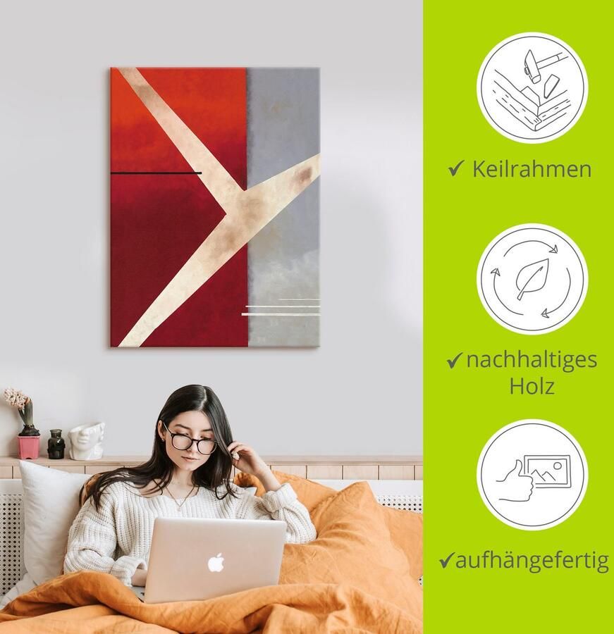 Artland Artprint Abstract in rood grijs als artprint op linnen poster in verschillende formaten maten - Foto 3