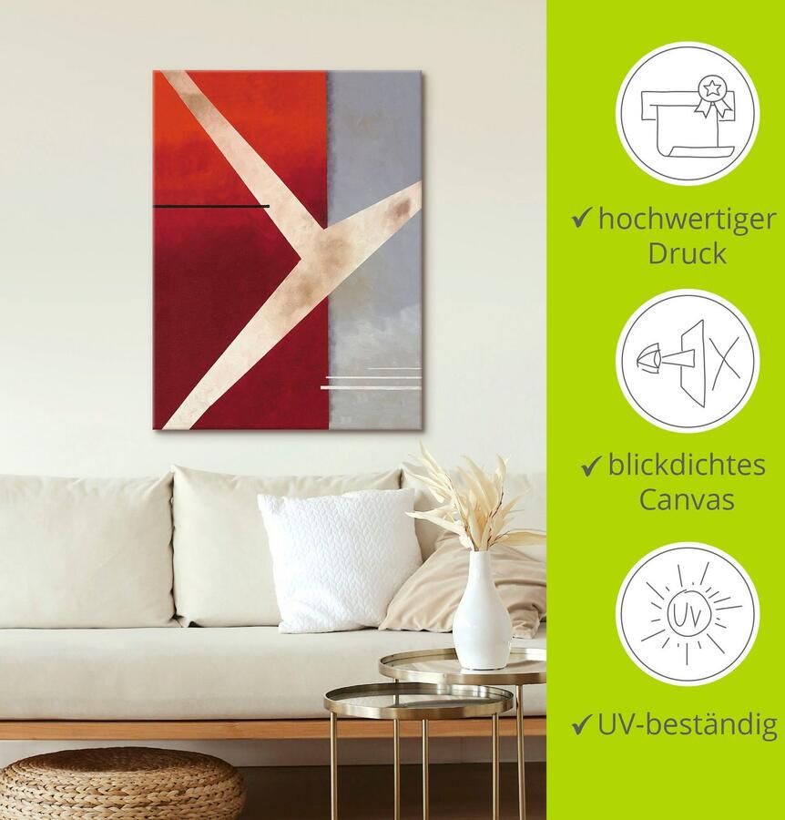 Artland Artprint Abstract in rood grijs als artprint op linnen poster in verschillende formaten maten - Foto 4