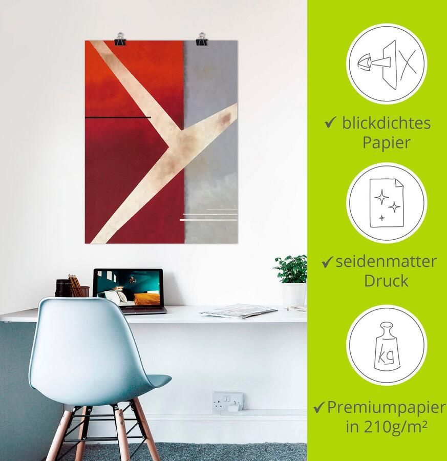 Artland Artprint Abstract in rood grijs als artprint op linnen poster in verschillende formaten maten - Foto 2